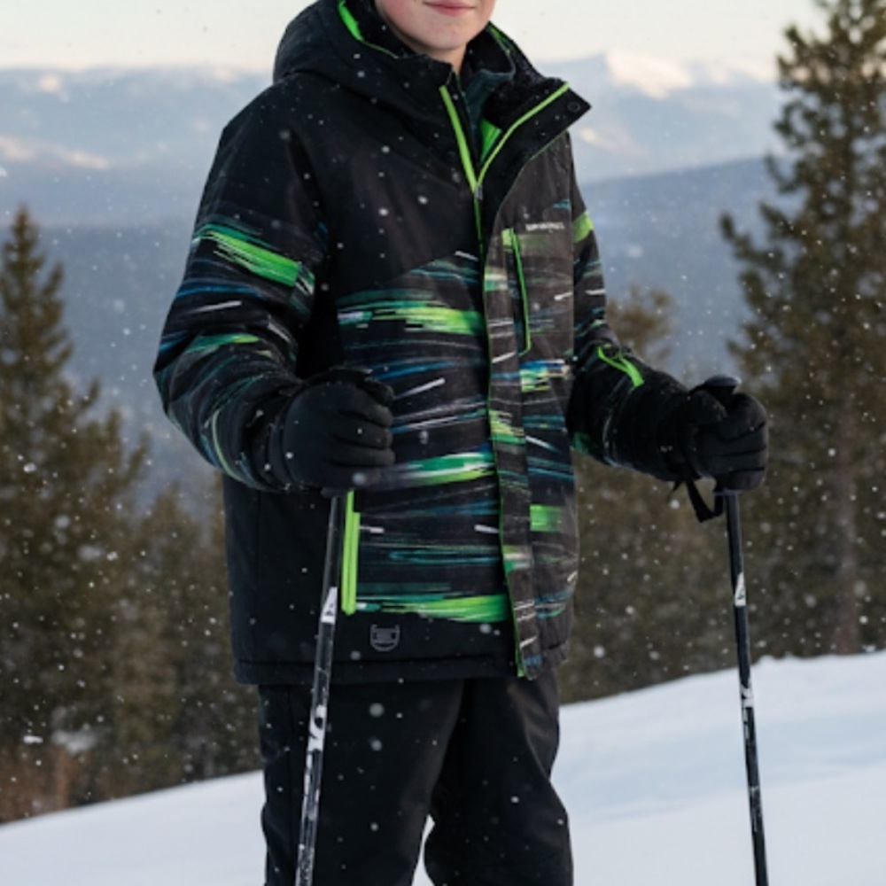 Youth ZeroXposur Winter Jacket Black Green Large 14/16 Zip Up Hood Pockets Lined